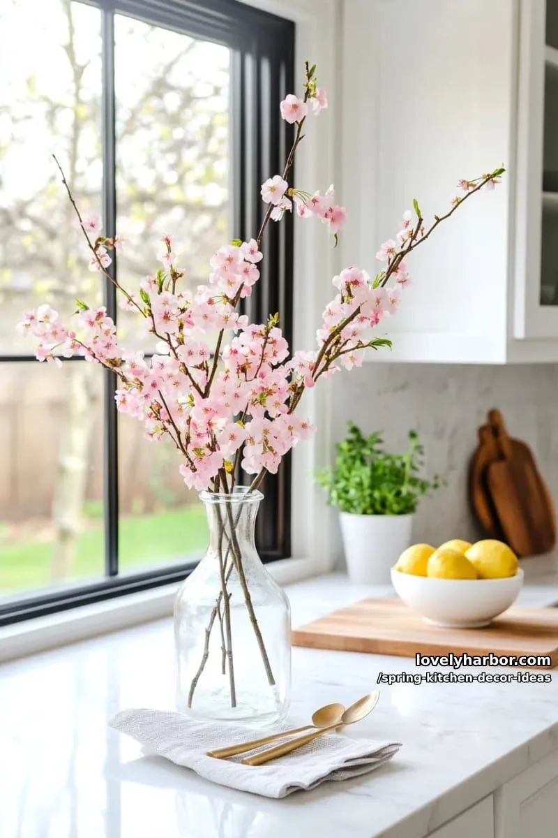 minimalist clear vase with cherry blossom branches 1