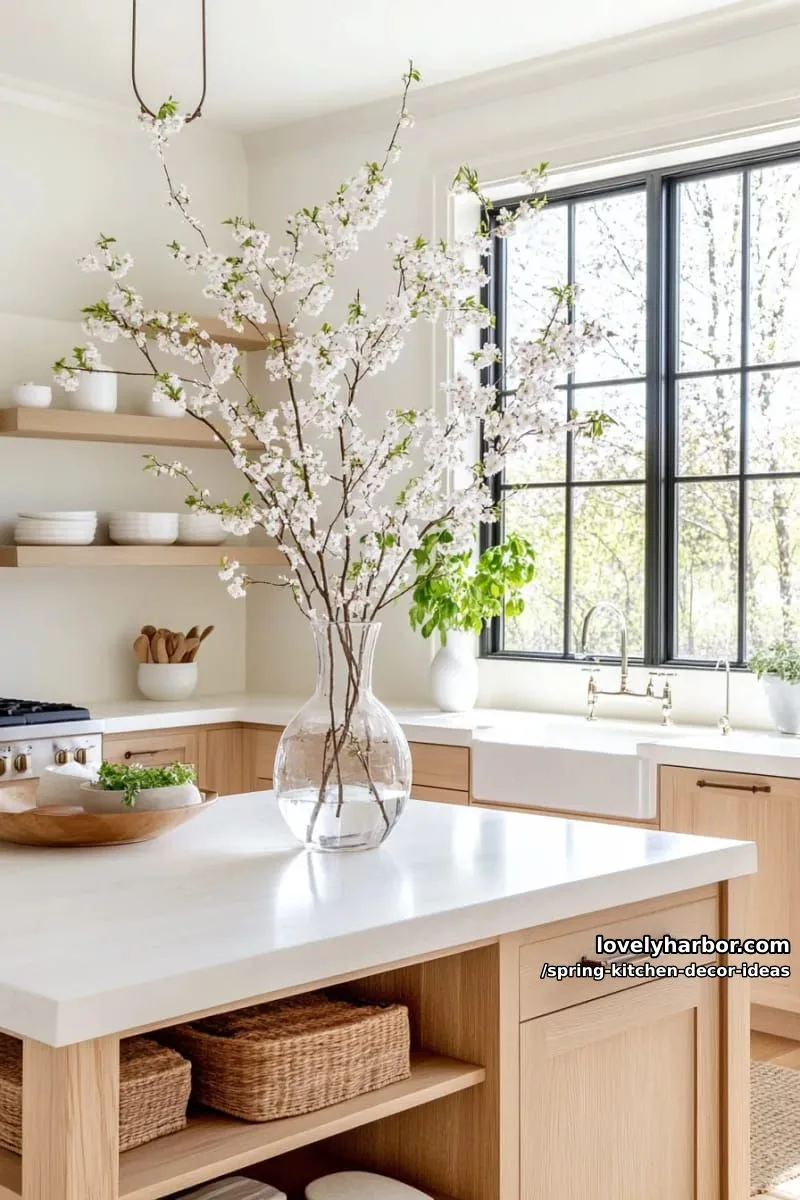 minimalist clear vase with cherry blossom branches 1