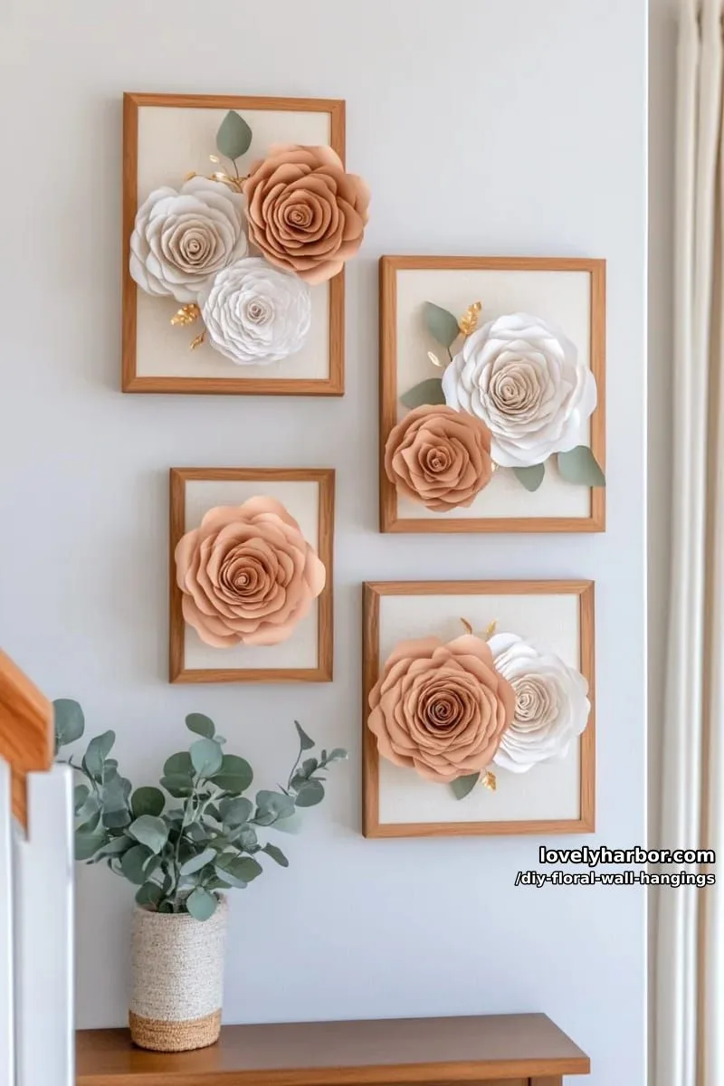 minimalist wall art with dimensional paper roses on neutral backgrounds 1