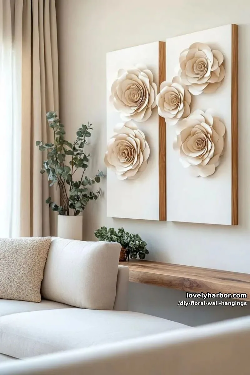 minimalist wall art with dimensional paper roses on neutral backgrounds 1
