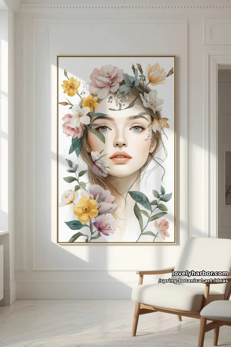 mixed media floral portrait blending blooms and soft pastel faces 1