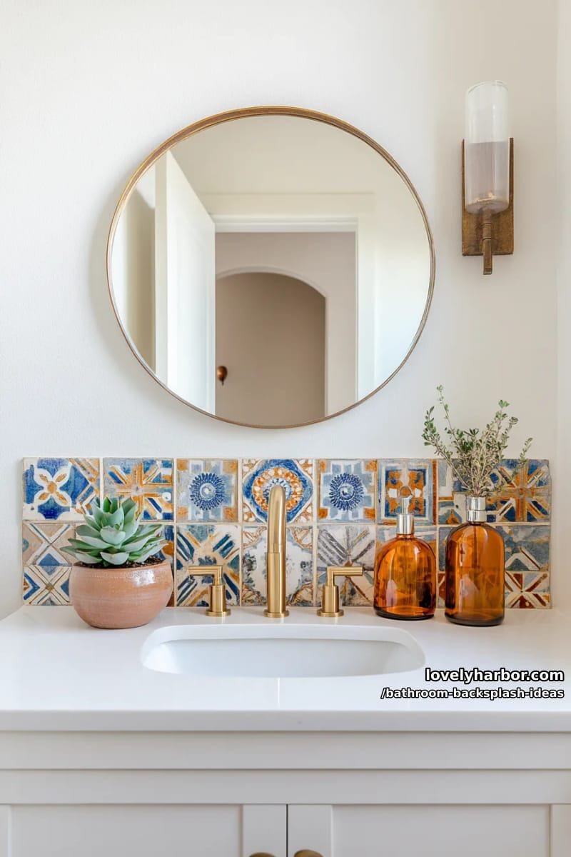mixed tile patchwork backsplash featuring moroccan and vintage patterns 1