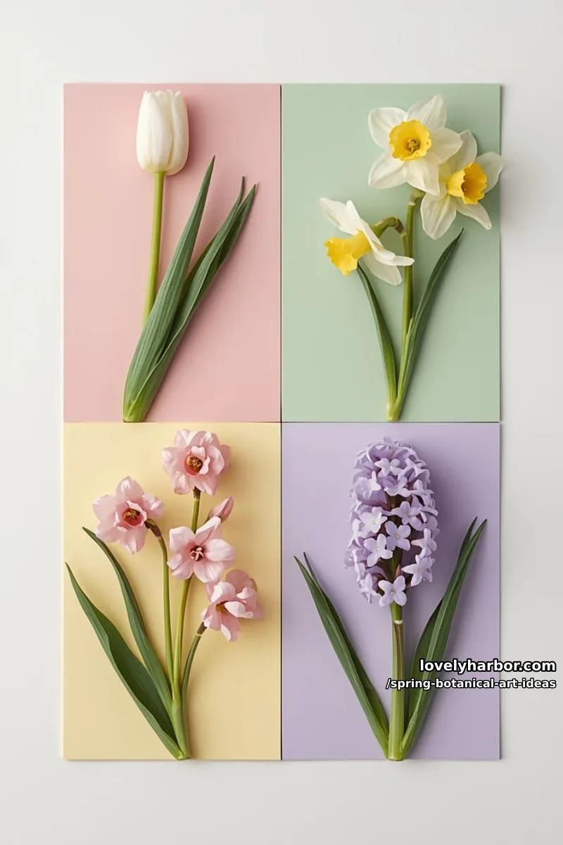 modern geometric layout of spring flowers in pastel color blocks 1