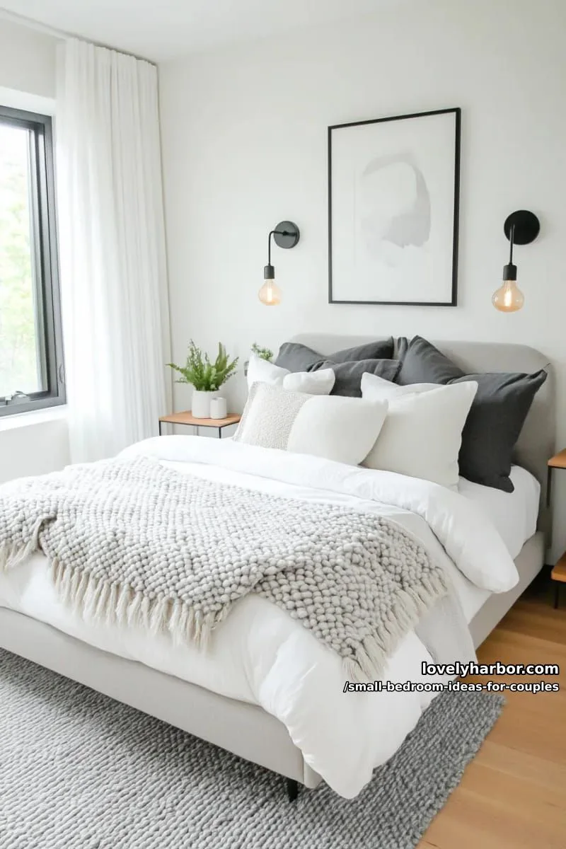 monochrome bedding layered with tactile throws and accent cushions 1