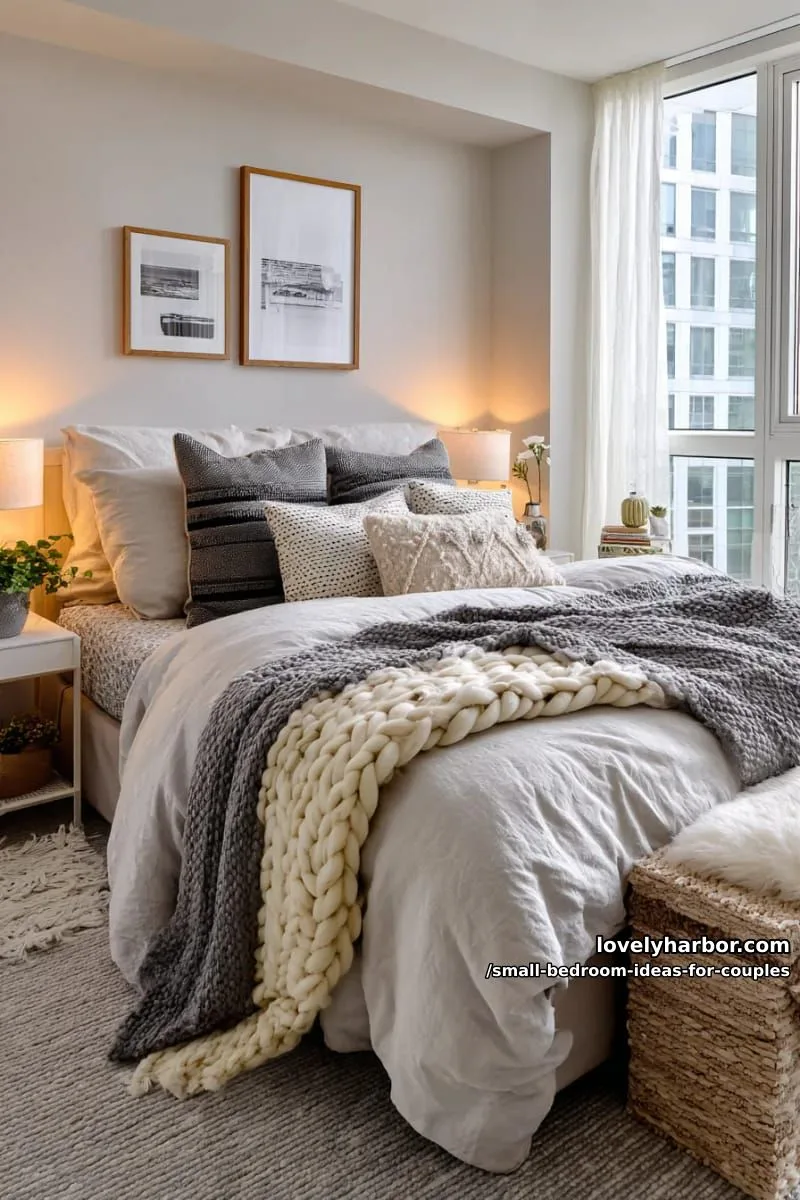 monochrome bedding layered with tactile throws and accent cushions 1
