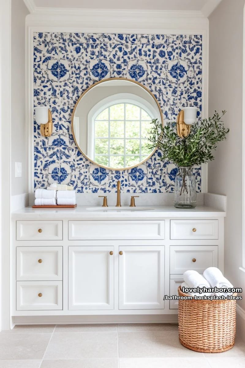 mosaic blue and white tile art as a mediterranean-inspired statement wall 1