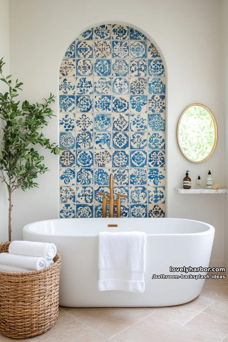 mosaic blue and white tile art as a mediterranean-inspired statement wall 1