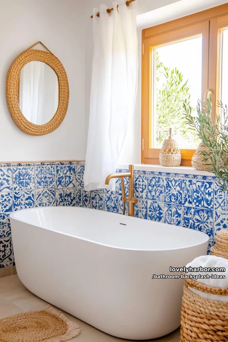mosaic blue and white tile art as a mediterranean-inspired statement wall 1