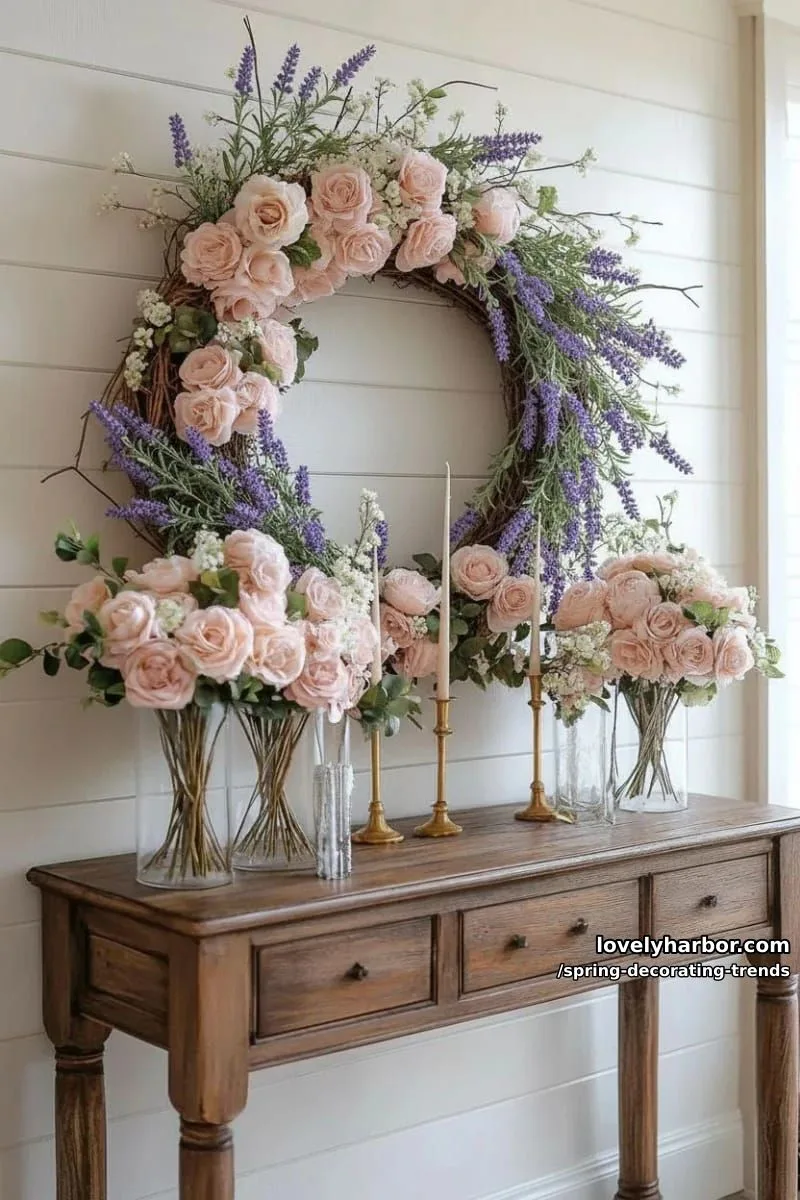 oversized floral wreath with blush and lavender faux blooms 1