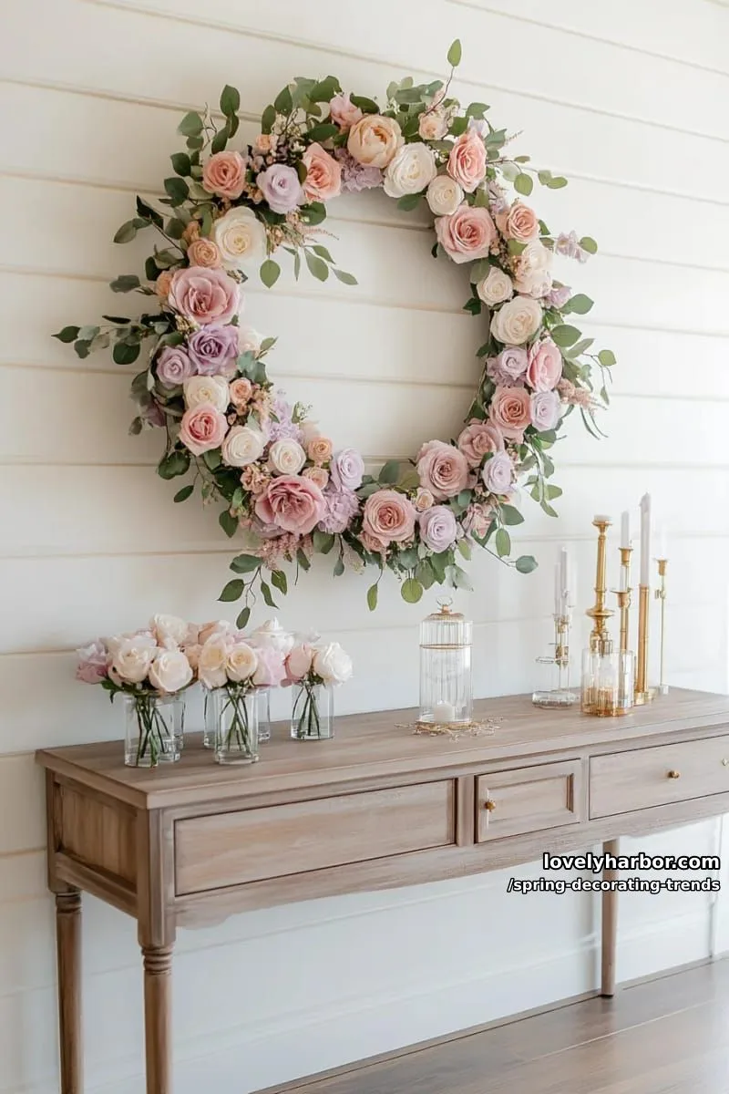 oversized floral wreath with blush and lavender faux blooms 1