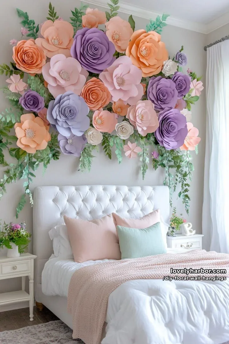 oversized pastel paper flower wall cascade for a whimsical bedroom statement 1