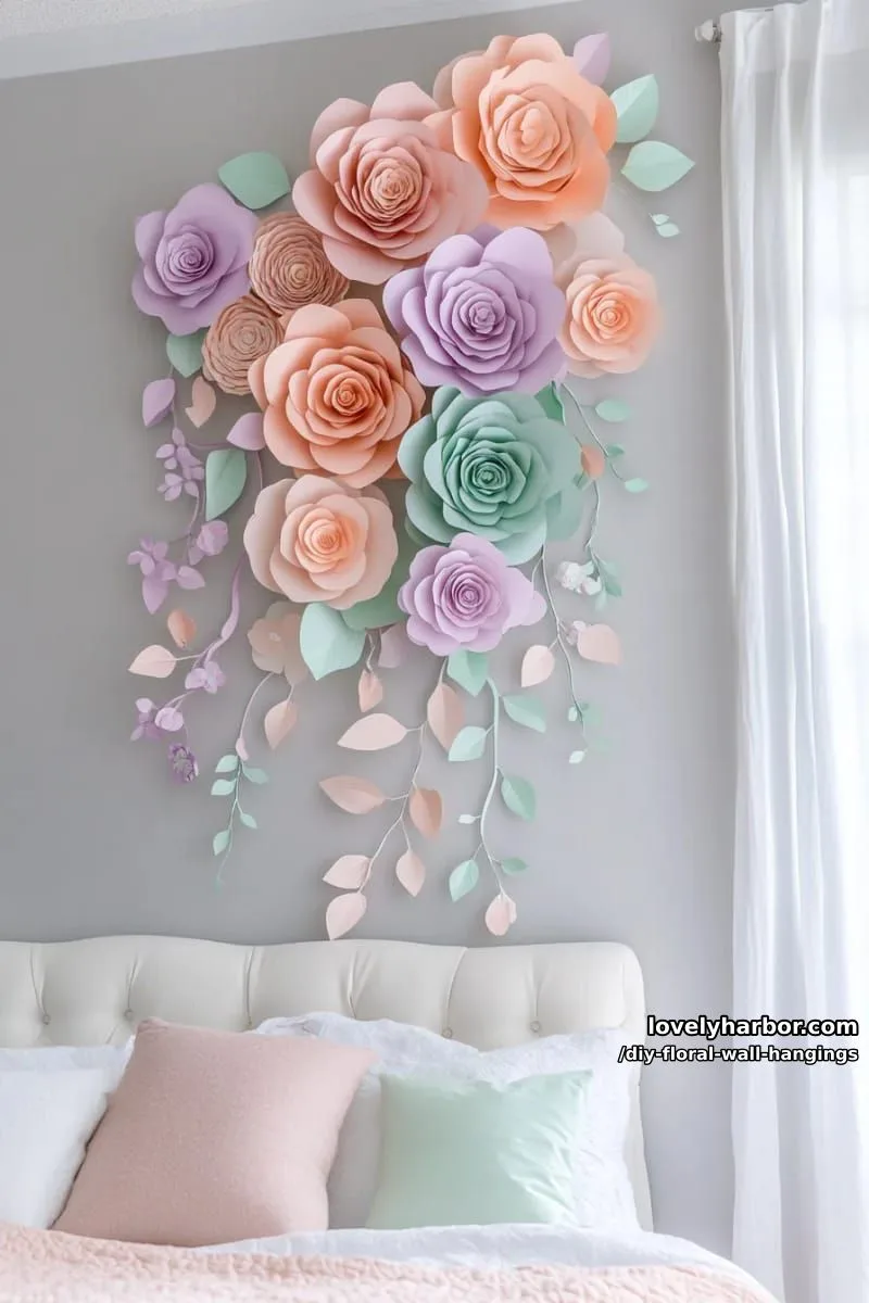 oversized pastel paper flower wall cascade for a whimsical bedroom statement 1