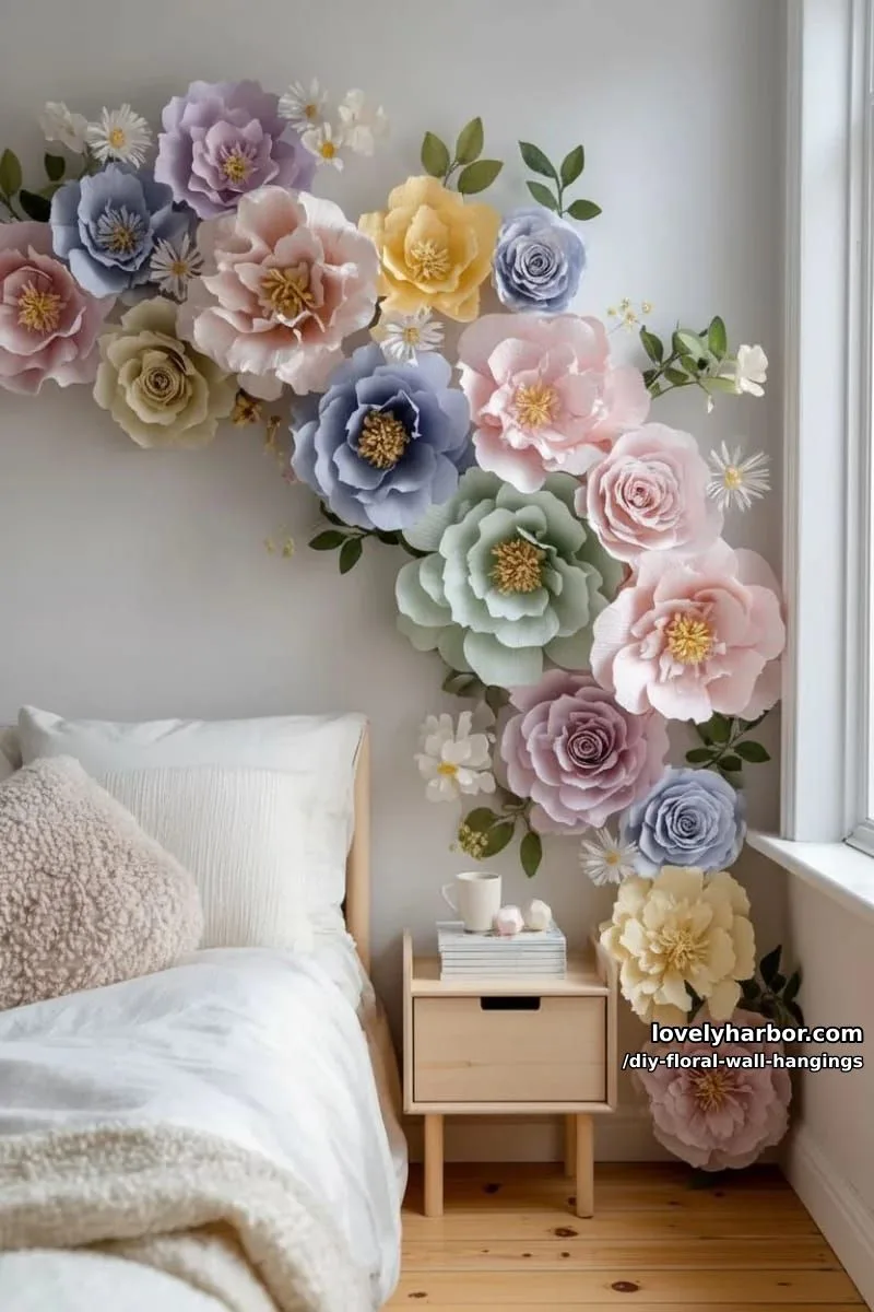 oversized pastel paper flower wall cascade for a whimsical bedroom statement 1