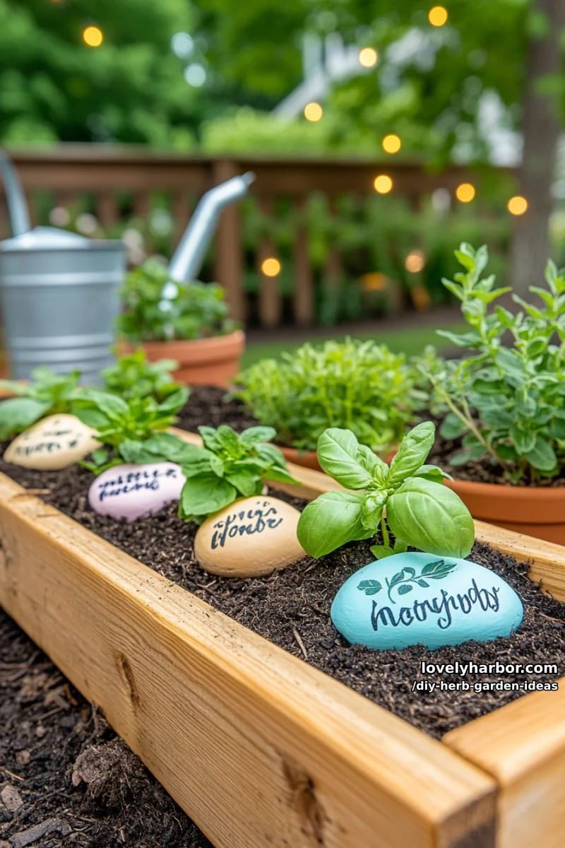 paint river rocks as herb markers and organize a themed garden bed. 1
