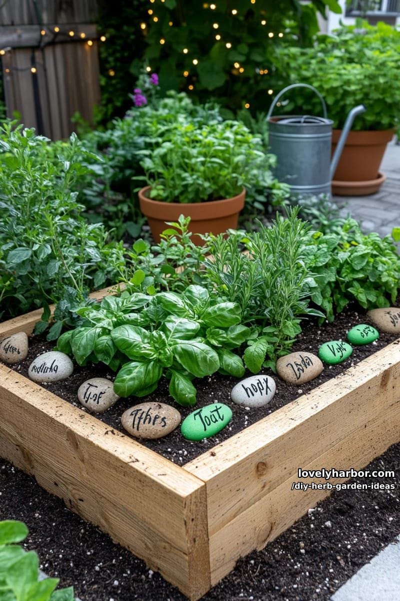 paint river rocks as herb markers and organize a themed garden bed. 1