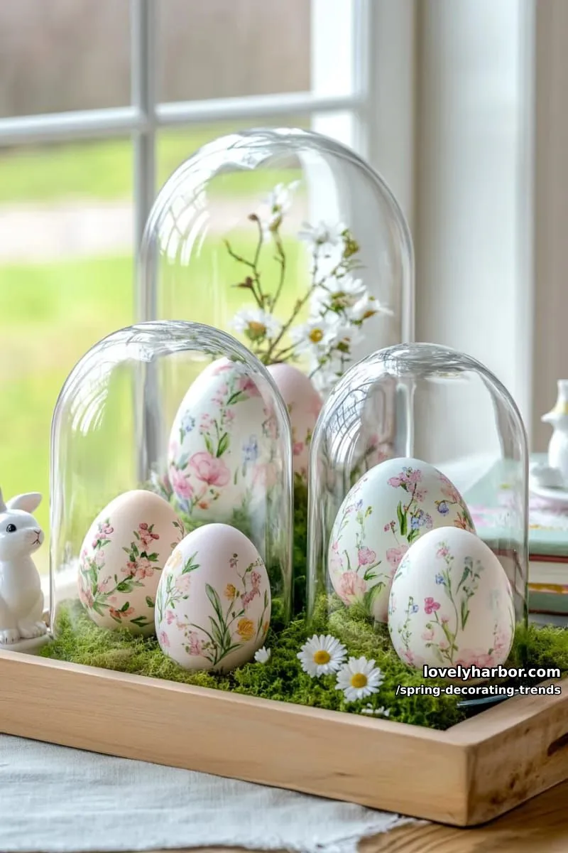 painted eggs scattered in glass cloches for a fresh spring vignette 1