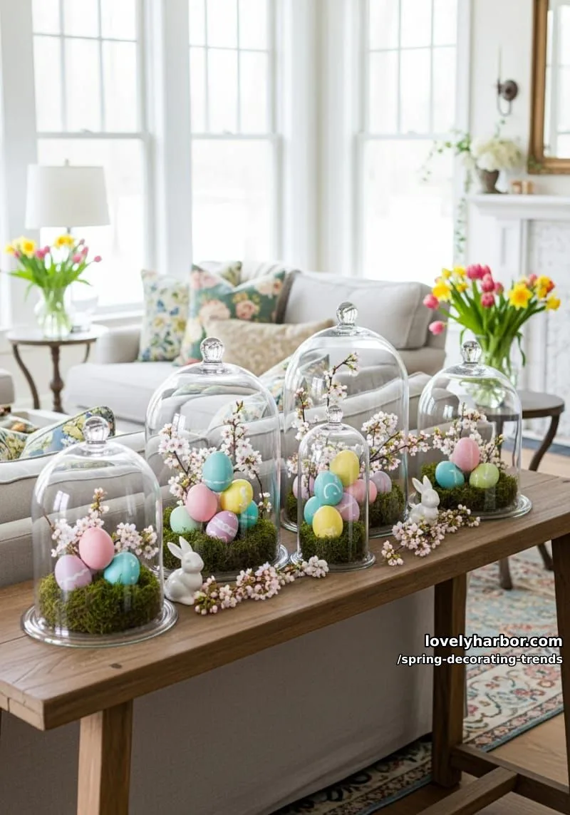 painted eggs scattered in glass cloches for a fresh spring vignette 1
