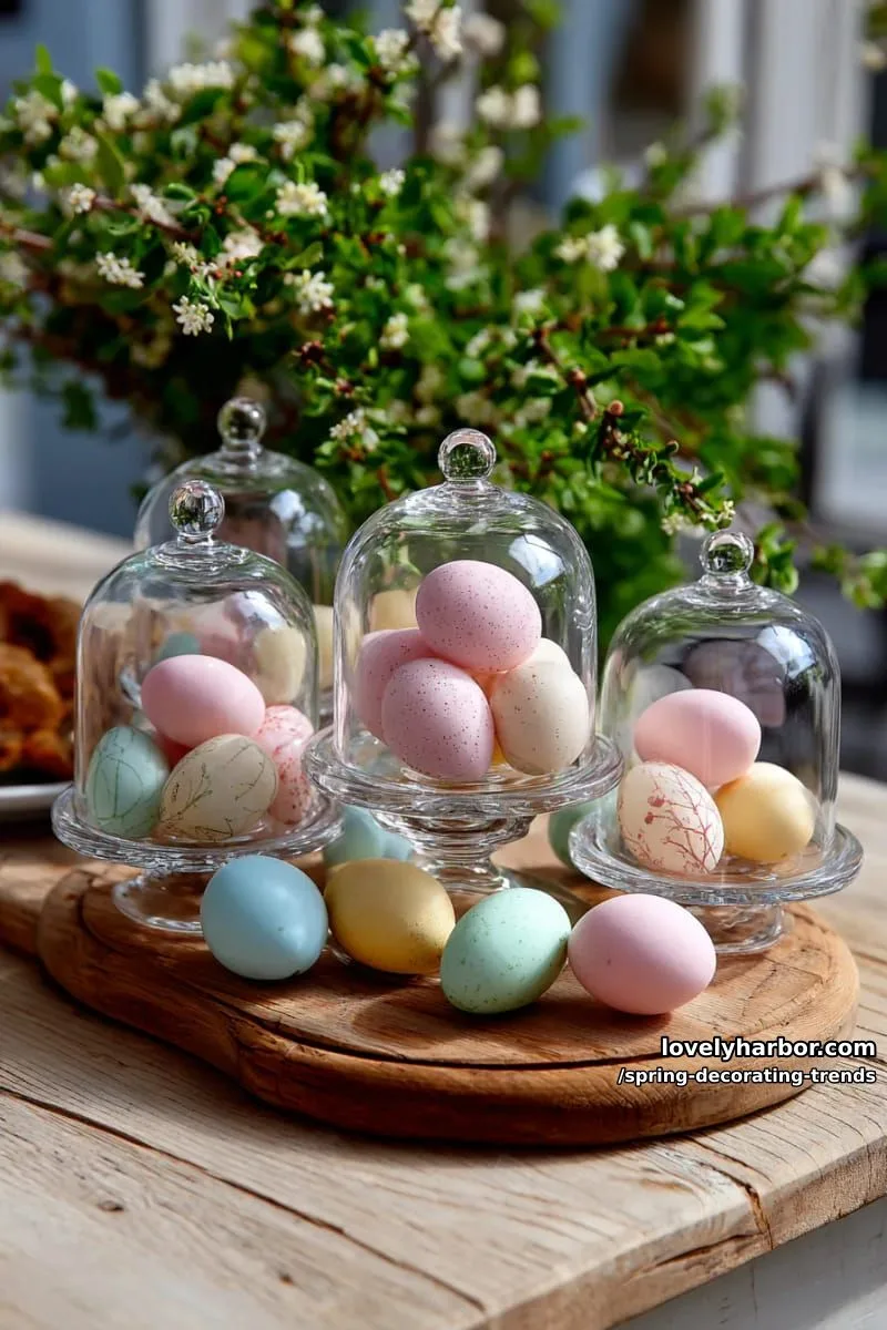 painted eggs scattered in glass cloches for a fresh spring vignette 1