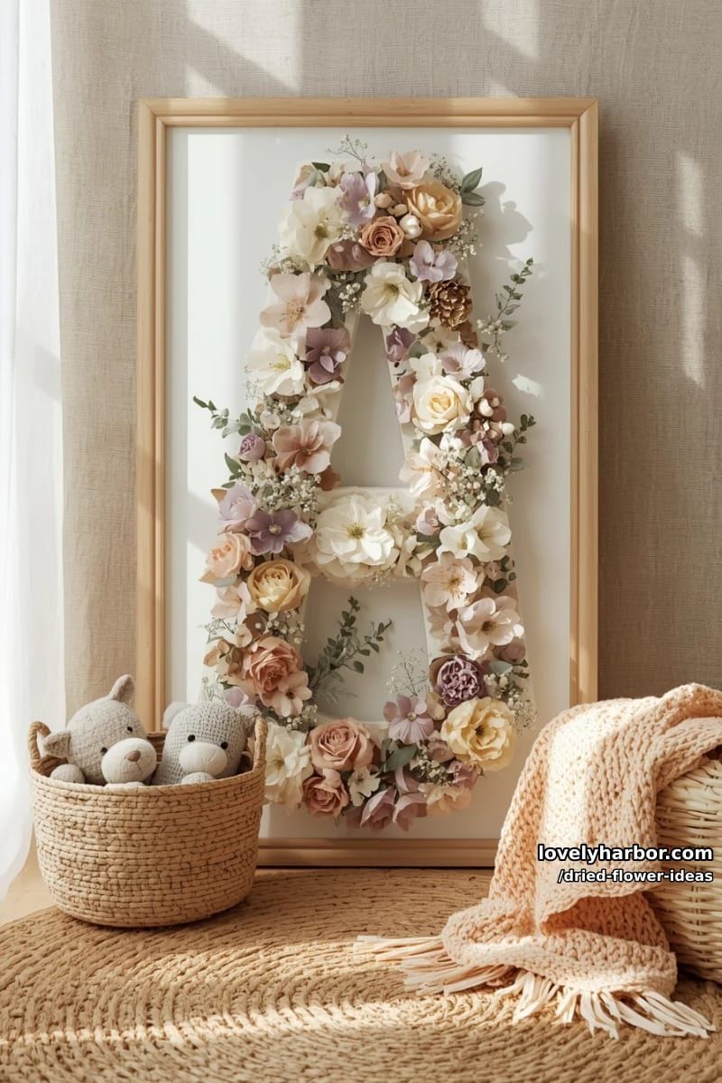 personalized dried flower initial monogram for nursery or gallery wall 1