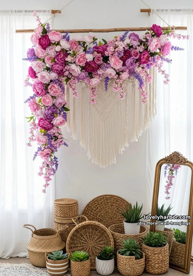 pink and purple ombré flower garland for dreamy boho wall decor 1