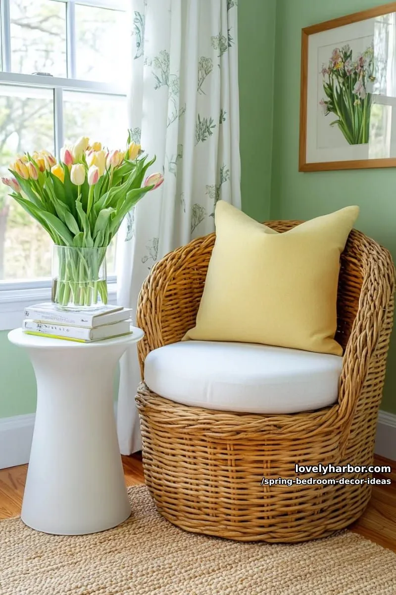 21 Unique Spring Bedroom Decor Ideas For 2026 34 place a rattan accent chair with a pale yellow cushion in a corner. 1