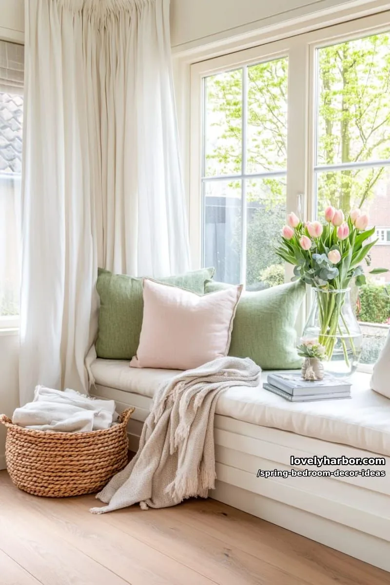 21 Unique Spring Bedroom Decor Ideas For 2026 10 place pastel pink and sage green throw pillows on a sun-washed window seat. 1