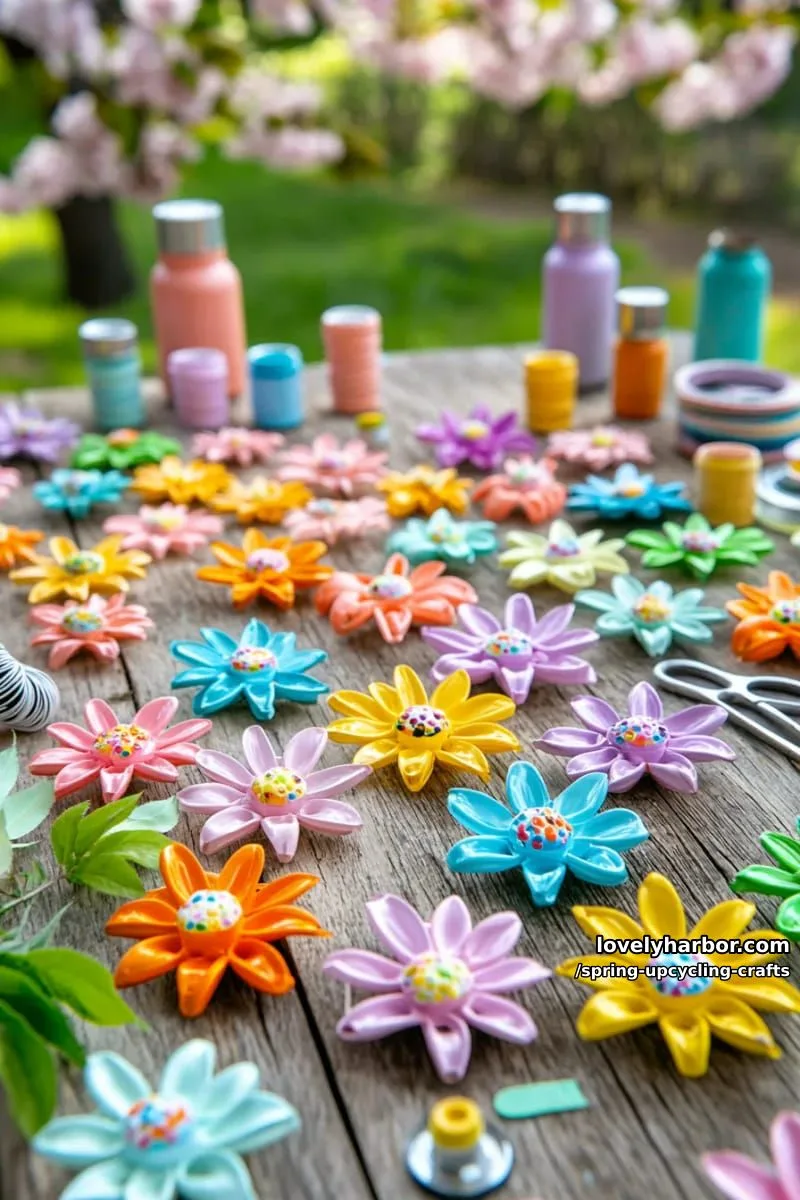 plastic bottle flower sculptures in vibrant spring colors 1