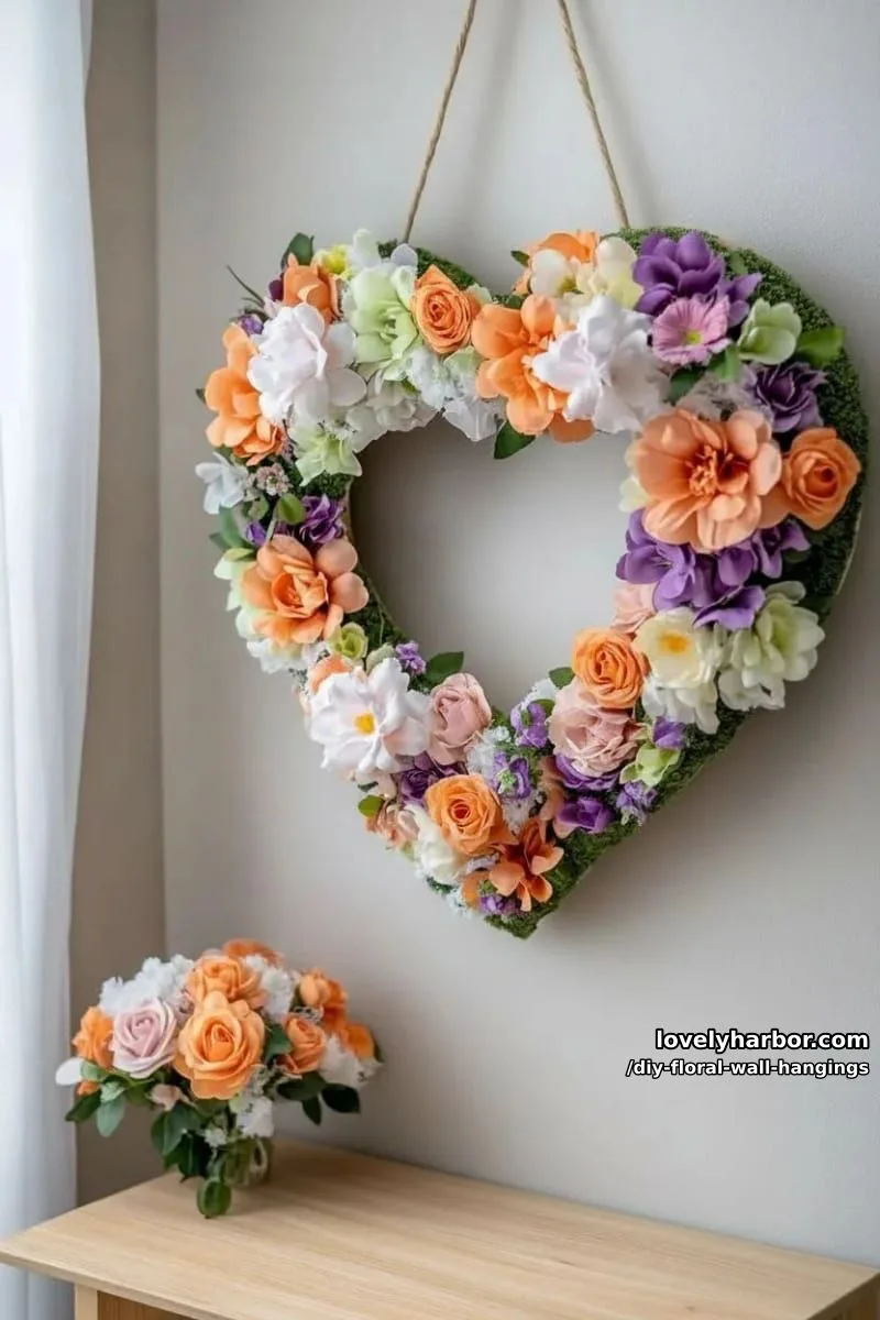 playful floral heart shape wall piece using mixed artificial flowers 1