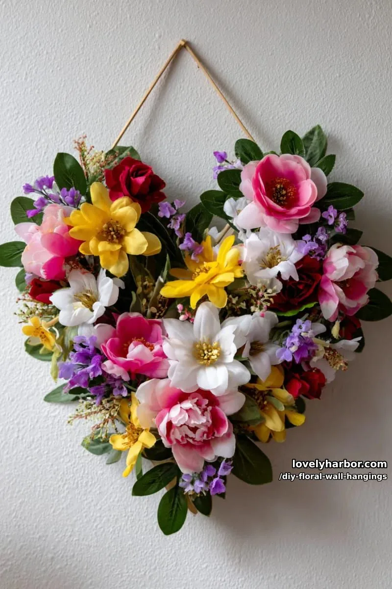 playful floral heart shape wall piece using mixed artificial flowers 1