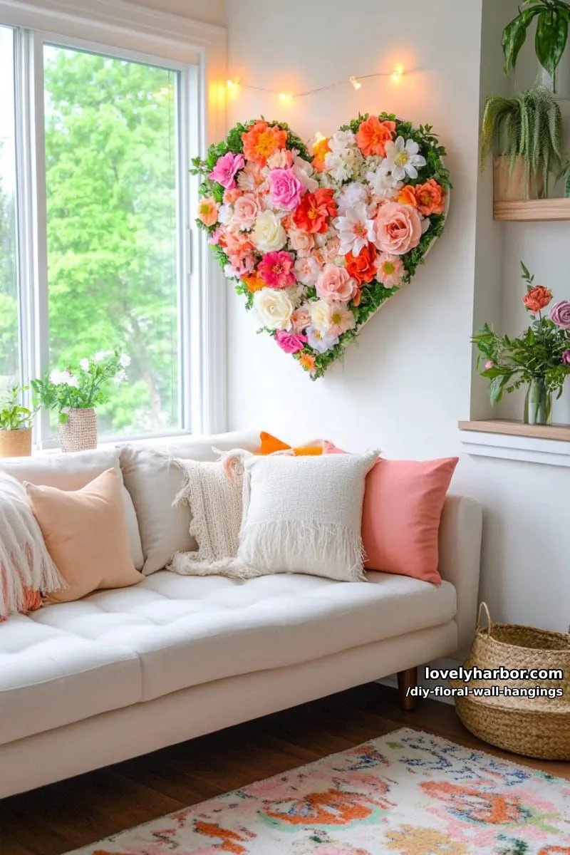 playful floral heart shape wall piece using mixed artificial flowers 1