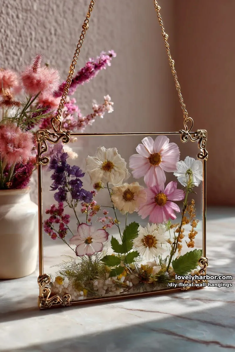pressed flower collage framed by delicate wire for a vintage vibe 1