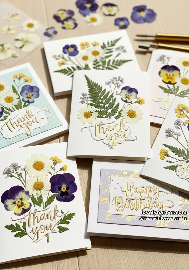 pressed flower greeting cards with gold embossed calligraphy accents 19
