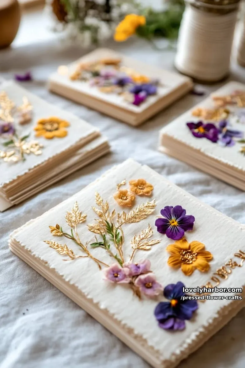 pressed flower greeting cards with gold embossed calligraphy accents 1
