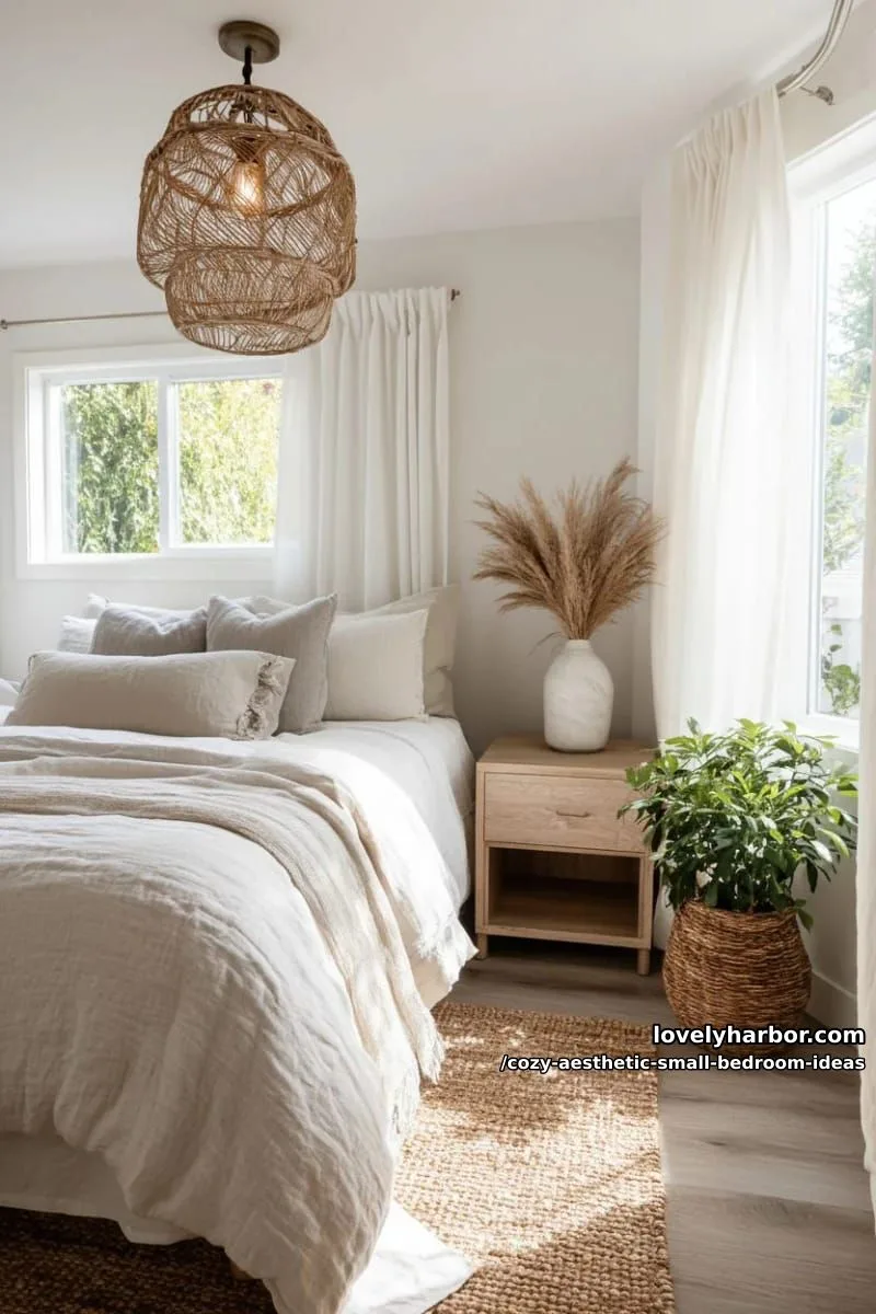 rattan pendant lamp casting warm golden shadows around room 1