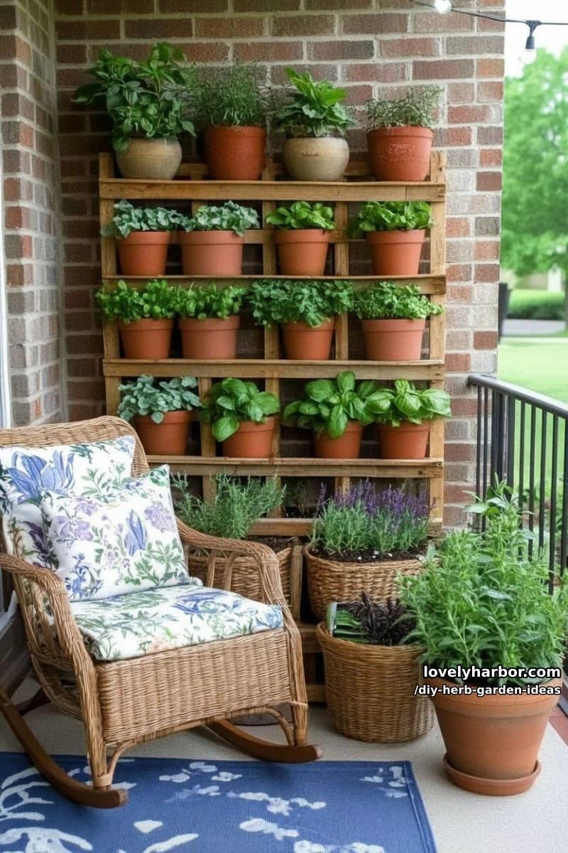 repurpose wooden pallets into a multi-tiered vertical herb wall. 1