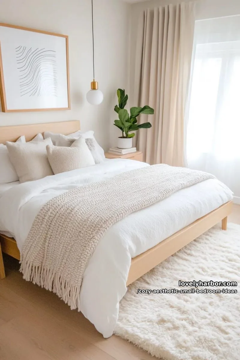 scandi-inspired light wood furniture paired with a fluffy white rug 1