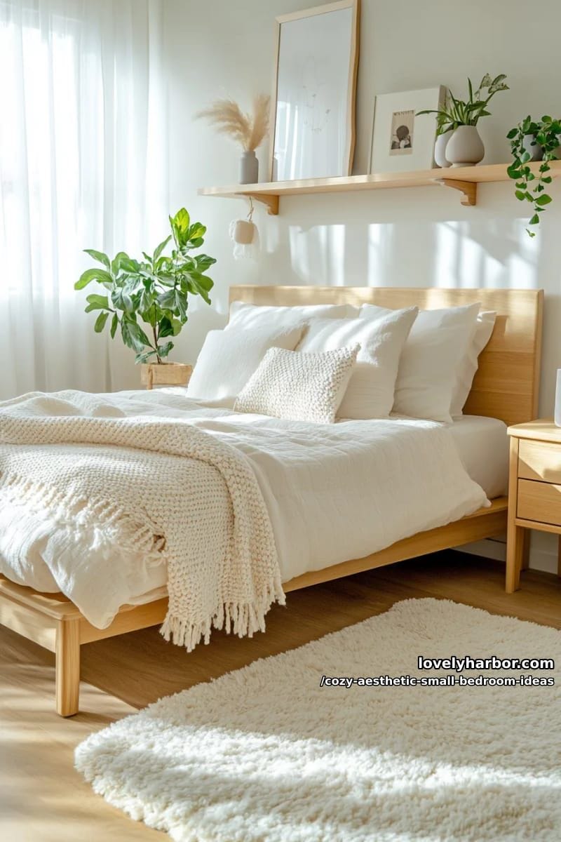 scandi-inspired light wood furniture paired with a fluffy white rug 1