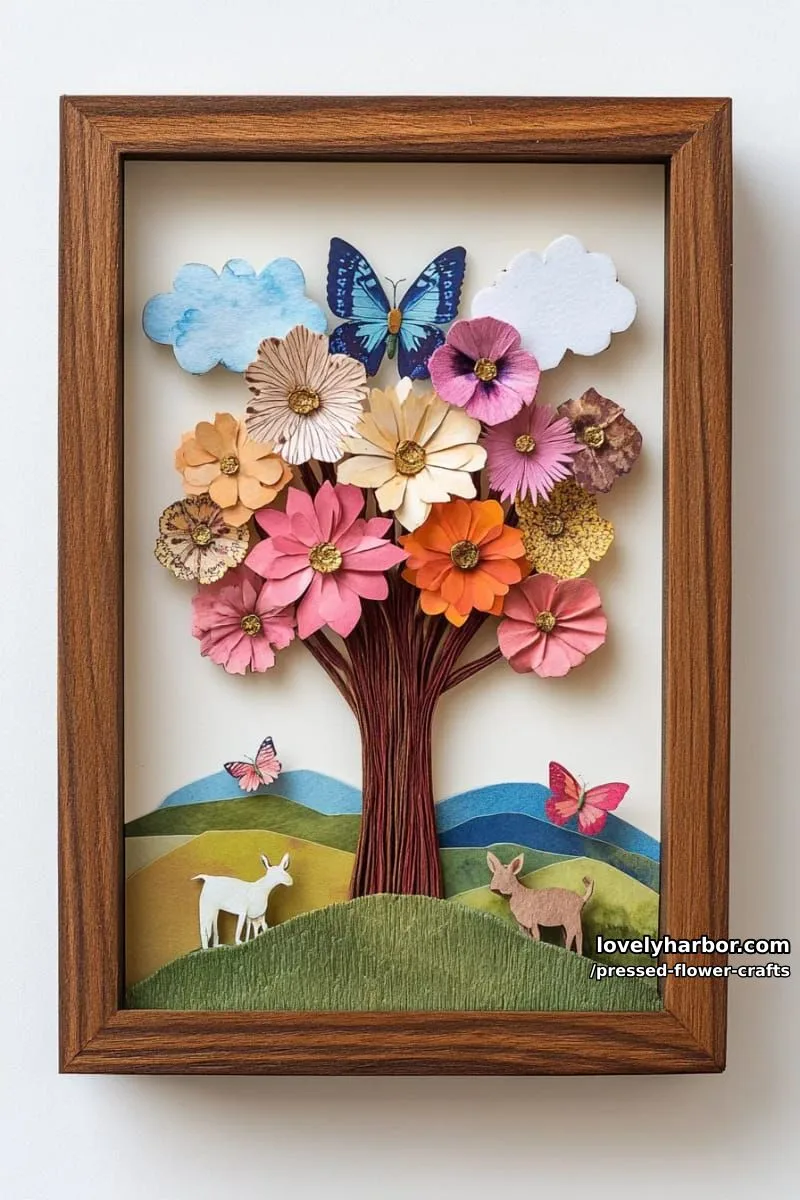 shadow box story scenes blending pressed flowers, butterflies, and watercolor details 1