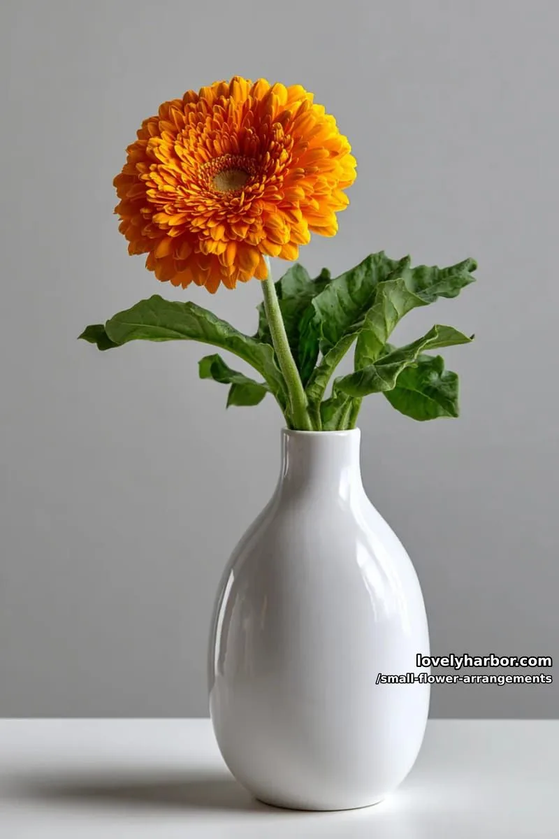 19 Classy Small Flower Arrangements to Cheer You Up in Spring 3 single bright gerbera daisy in a sleek minimalist white vase 1