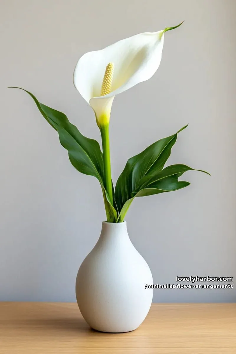 15 Chic Minimalist Flower Arrangements: Simple Designs with Huge Impact 2 single calla lily in matte ceramic vase with negative space 1
