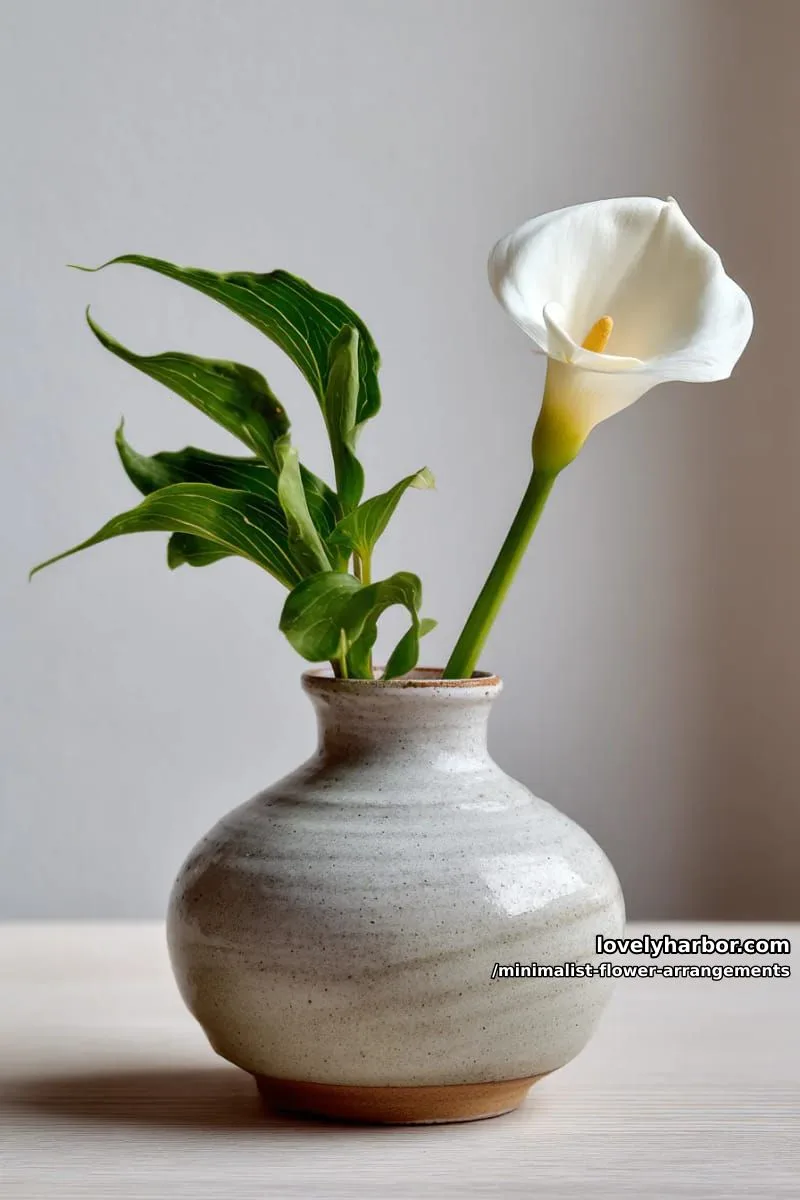 15 Chic Minimalist Flower Arrangements: Simple Designs with Huge Impact 4 single calla lily in matte ceramic vase with negative space 1