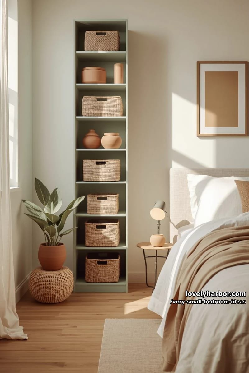 slim vertical storage units in calming earth tones 1