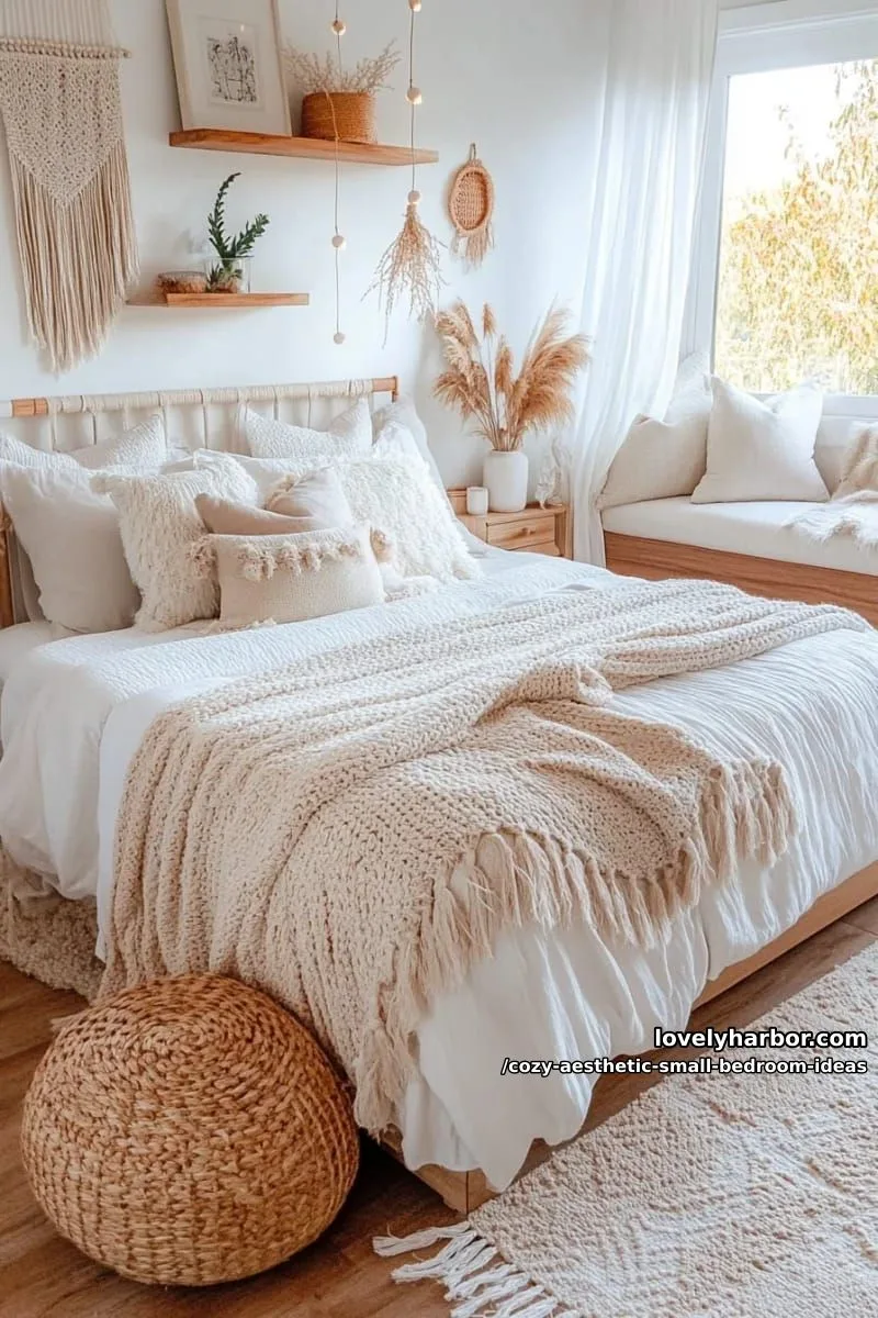soft neutral bedding layered with chunky knit throws and plush pillows 1