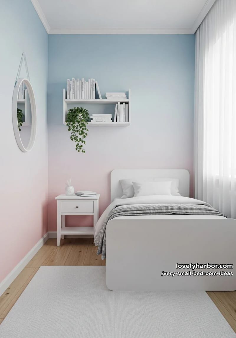 soft pastel ombré wall paired with white minimalist furniture 1