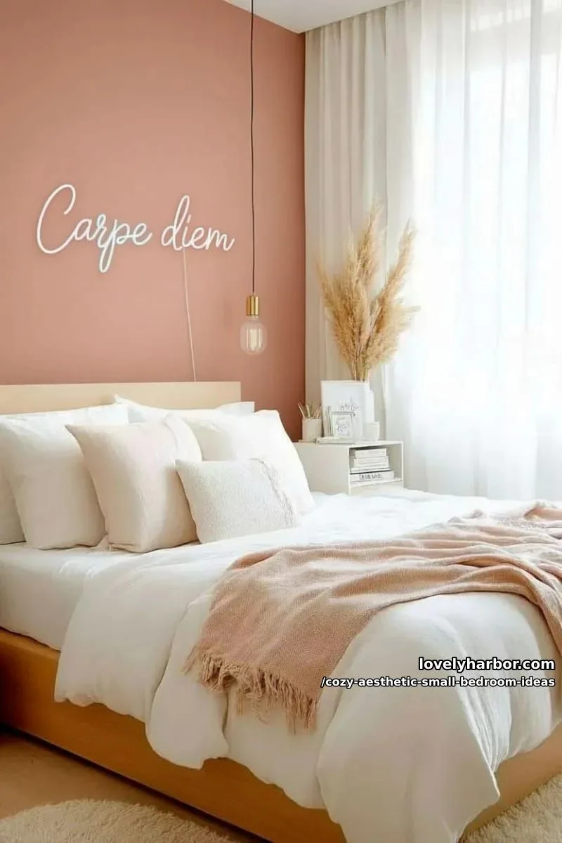 statement neon sign in soft pastel above minimalist headboard 1