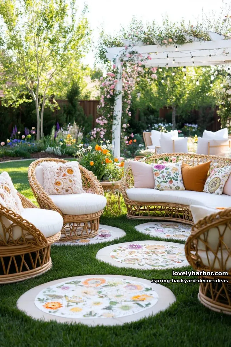 15 Spring Backyard Decor Ideas for Effortless Charm 24 stepping stones with pressed flower patterns winding through lush green lawn 1