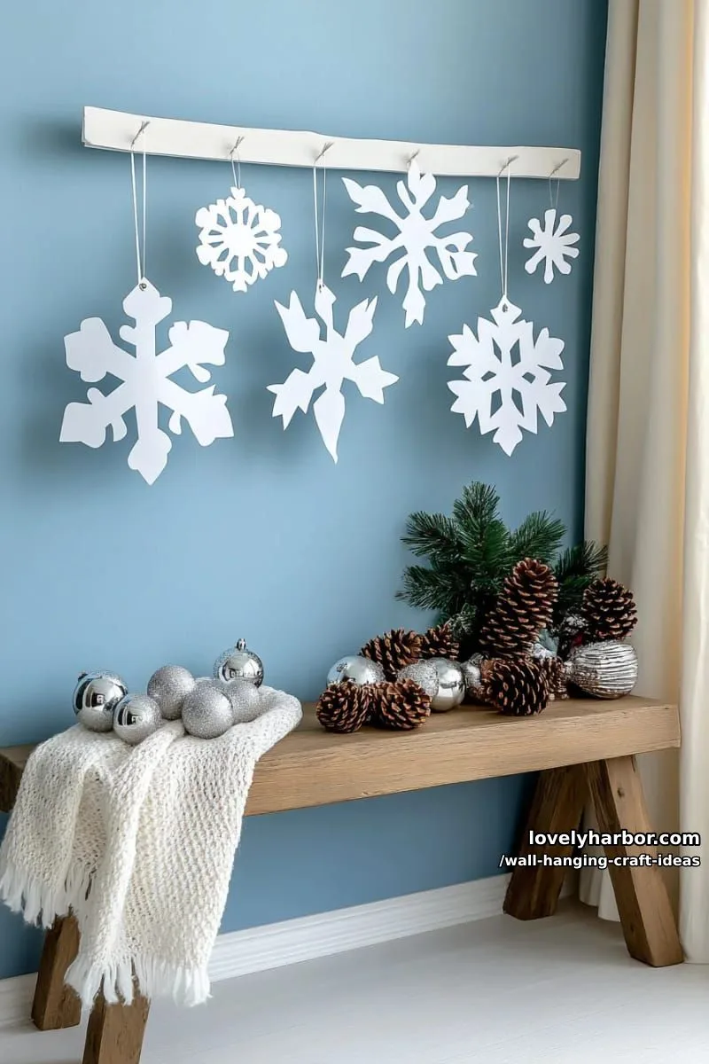 15 Artistic Wall Hanging Crafts to Upgrade Your Home 39 string together large paper snowflakes for winter-inspired hanging wall décor. 1
