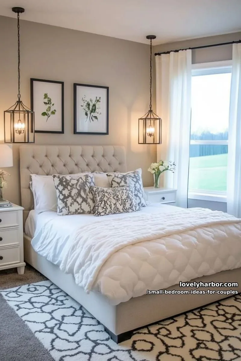 symmetrical pendant lights over each side of the bed for soft glow 1