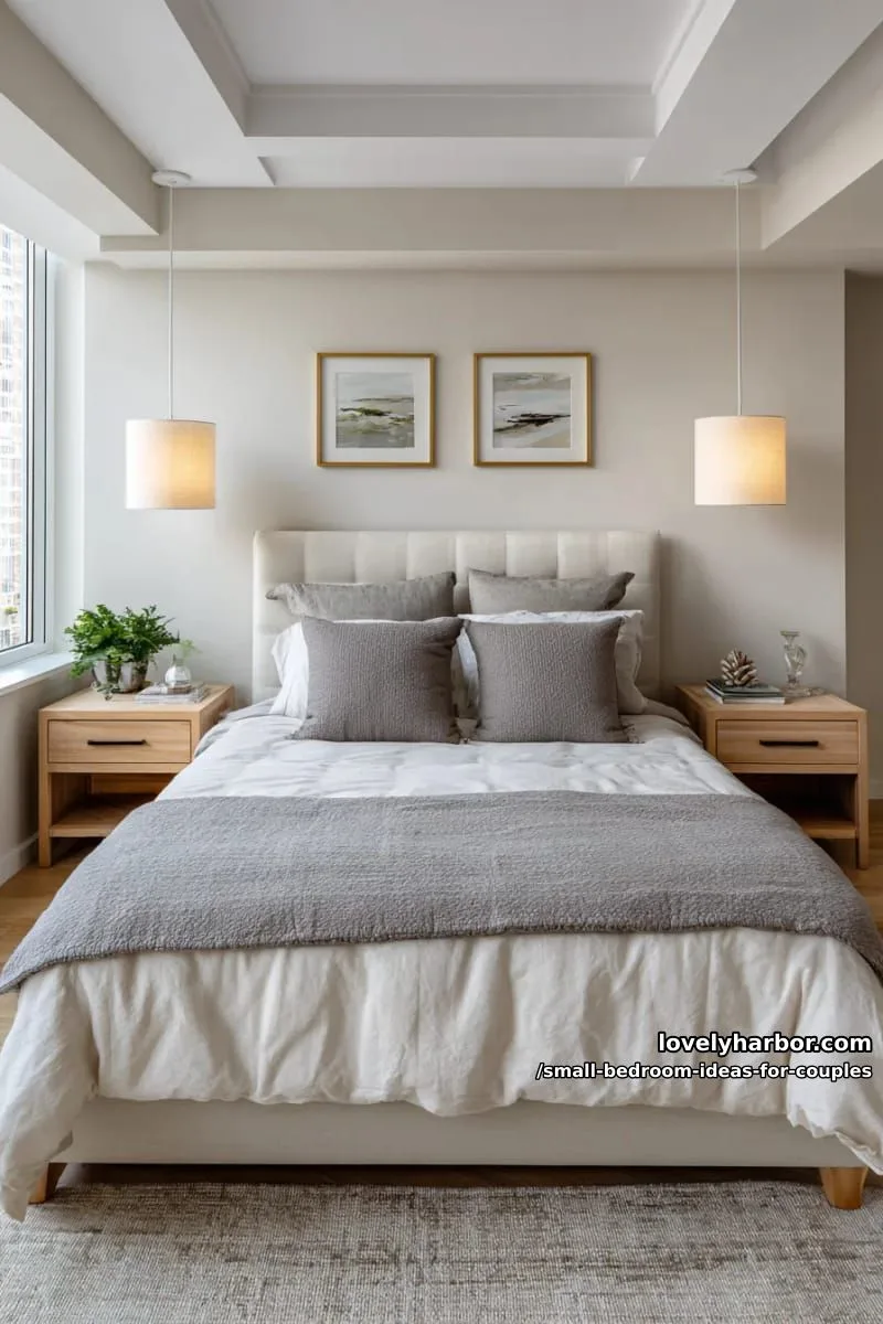 symmetrical pendant lights over each side of the bed for soft glow 1