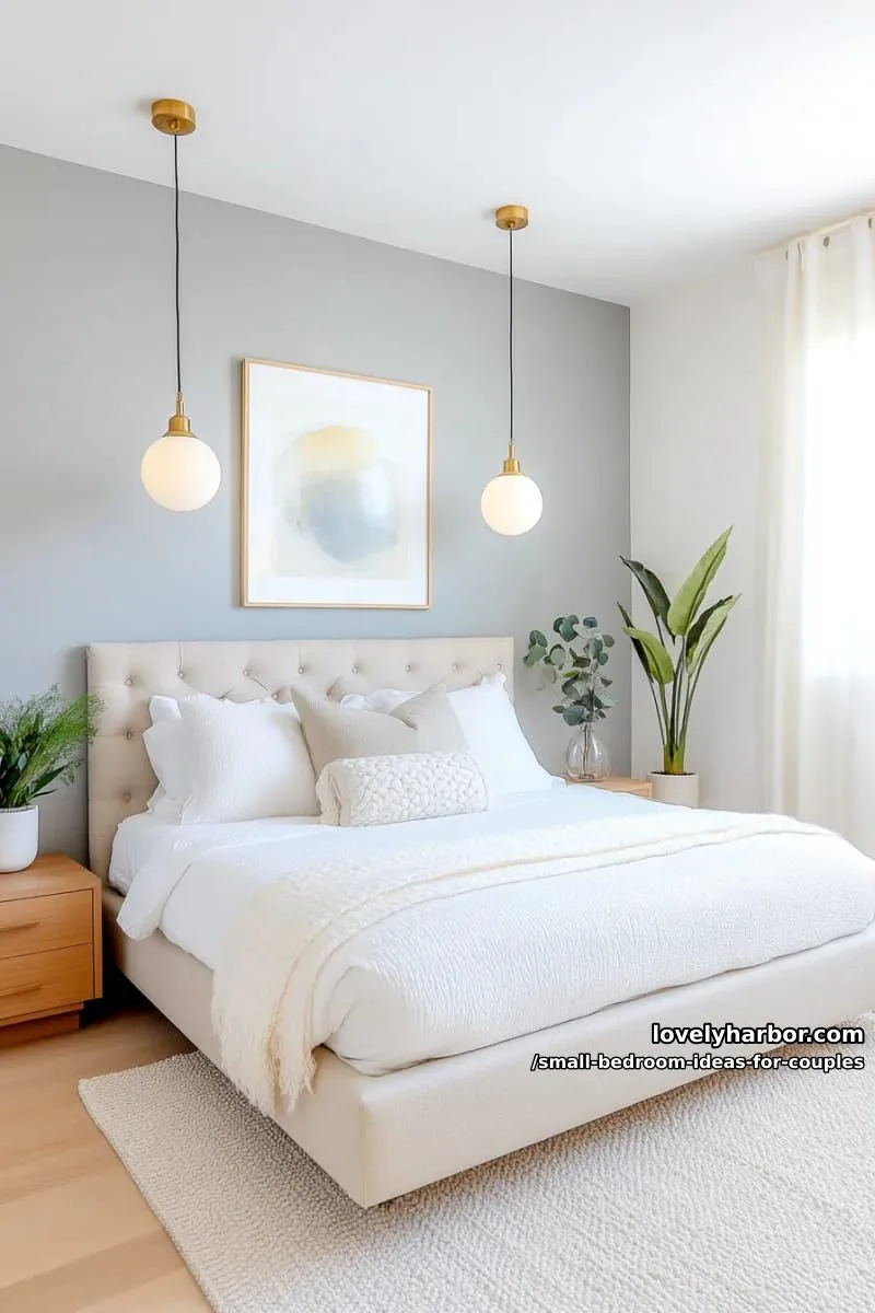 symmetrical pendant lights over each side of the bed for soft glow 1